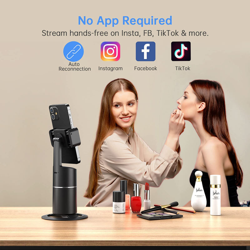 [Australia - AusPower] - Auto Face Tracking Tripod, No App Required, 360° Rotation Face Body Phone Camera Mount Smart Shooting Phone Tracking Holder for Live Vlog Streaming Video, Rechargeable Battery-Black Black 