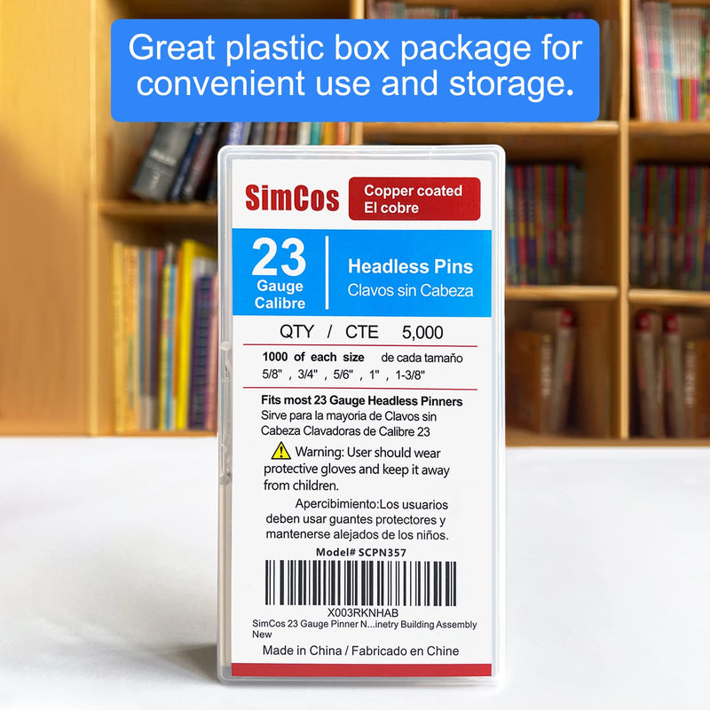 [Australia - AusPower] - SimCos 23 Gauge Pinner Nails (5/8",3/4",5/6",1",1-3/8") assorted 5 sizes' Headless Pin Nails for Molding Cabinetry Building Assembly 