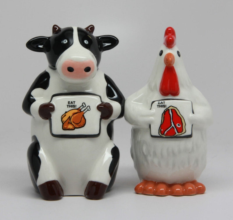 [Australia - AusPower] - Pacific Trading Eat Chicken Eat Beef Ceramic Salt and Pepper Shaker Set 