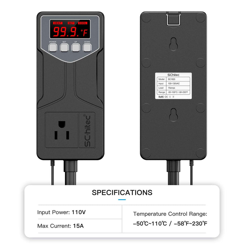 [Australia - AusPower] - WH-1803A Temperature Controller Digital Thermostat  Socket NTC Probe Sensor Switch Waterproof Suitable for Fermentation Refrigerated Greenhouse  Sprouting  Incubation (SC-1820) SC-1820 