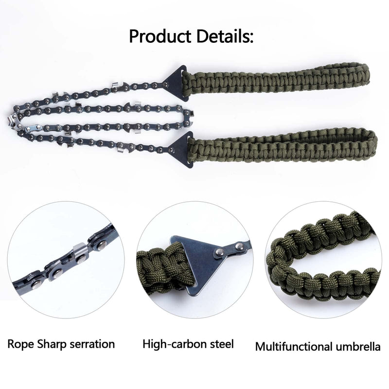 [Australia - AusPower] - Pocket Chainsaw with Paracord Handle, Folding Chain Hand Saw, Emergency Outdoor Survival Gear for Camping, Hunting, Hiking, Cutting Wood & Tree(26 inches -11teeth) 