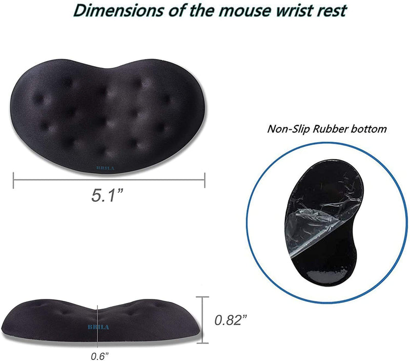 [Australia - AusPower] - BRILA Memory Foam Mouse & Keyboard Wrist Rest Support Pad Cushion Set for Computer, Laptop, Office Work, PC Gaming - Massage Holes Design - Easy Typing Wrist Pain Relief (Black) Black Bundle 