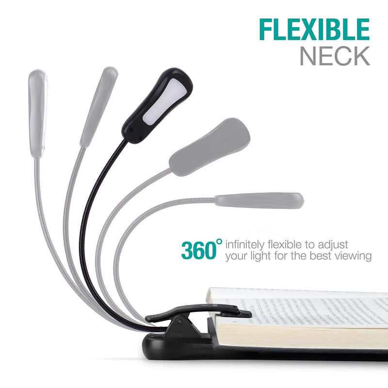 [Australia - AusPower] - Vekkia Book Light Set with Charger, Clip on Reading Light in Bed with 3 Brightness, Up to 60 Hrs, Rechargeable, Eye-Care Warm LED for Read Before Bed.（Incl Travel Case, Cable) Black 