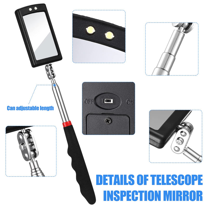 [Australia - AusPower] - 4 Pieces Telescoping Inspection Mirror Telescoping LED Lighted Flexible Inspection Mirror Round Mirror Square Mirror Inspection Tool for Checking Observing Vehicle Small Part (Elegant Style) Elegant Style 