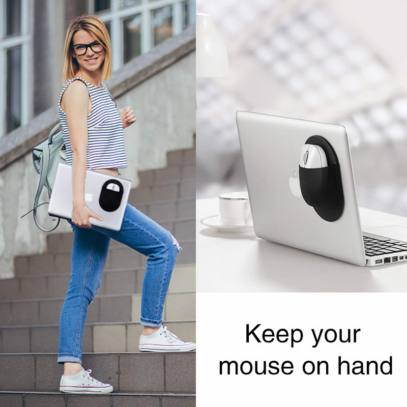 [Australia - AusPower] - Epessa Universal Stick-On Mouse Pouch, Mouse Holder for Wireless Mouse, Reusable Adhesive, No Glue Residue, Compatible with iPad or MacBook (Black) Black 
