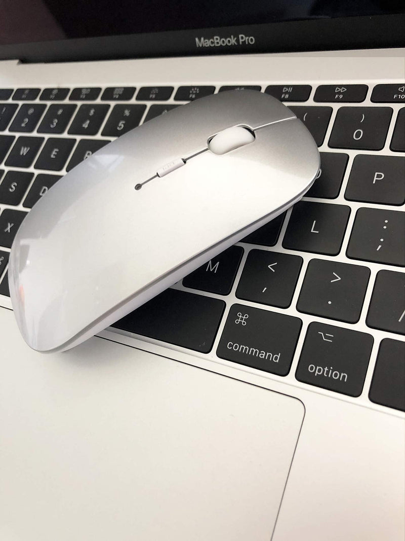 [Australia - AusPower] - Rechargeable Bluetooth Mouse for Laptop iPad Pro iPad Air MacBook Pro MacBook Air Wireless Mouse for Laptop Mac MacBook Chromebook Win8/10 silver 