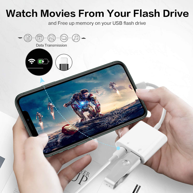 [Australia - AusPower] - USB Camera Adapter with Charging Port, Portable USB Female OTG Adapter Compatible with iPhone iPad, iPad to USB Adapter Plug and Play Support Card Reader 
