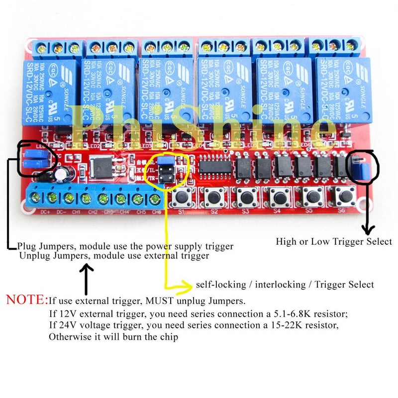 [Australia - AusPower] - HiLetgo 12V 6 Channel Relay Module Self-Lock Interlock Relay High Low Trigger Relay Module 3 in One 