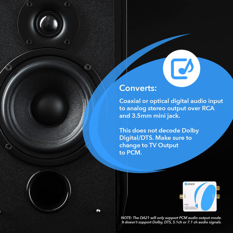 [Australia - AusPower] - OREI Digital to Analog Audio Converter - Optical SPDIF/Coaxial to RCA L/R with 3.5mm Jack Support Headphone/Speaker Output DA21 Digital to Analog Converter 