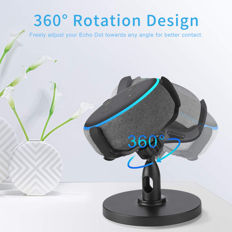 [Australia - AusPower] - 【Echo Dot Stand】 Table Holder for Echo Dot 3rd Generation, 360° Adjustable Stand Bracket Mount, Space-Saving Dot Accessories, No Muffled Sound Original Outlet Hanger for Smart Home Speaker Black 