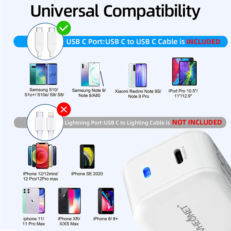 [Australia - AusPower] - USB C Fast Charger, 20W PD 3.0 Wall Charger with 6.6ft USB C to C Cable,Type C Charger Power Adapter Charging Block for iPad Pro 12.9/11, Air 4, Pixel 5 4 3 2 XL 3A 4A, LG, Galaxy, Foldable Plug, LED 20w+Cable 