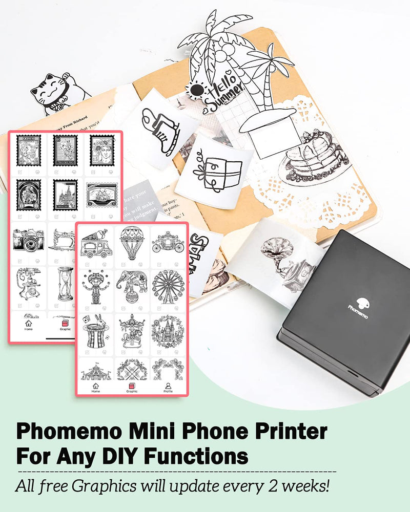 [Australia - AusPower] - Phomemo Mini Note Printer- M02 ocket Thermal Bluetooth Mini Mobile Printer with 3 Rolls Paper, for Printing Photos, Text, Study Notes, DIY Sticker, Gift, Black 