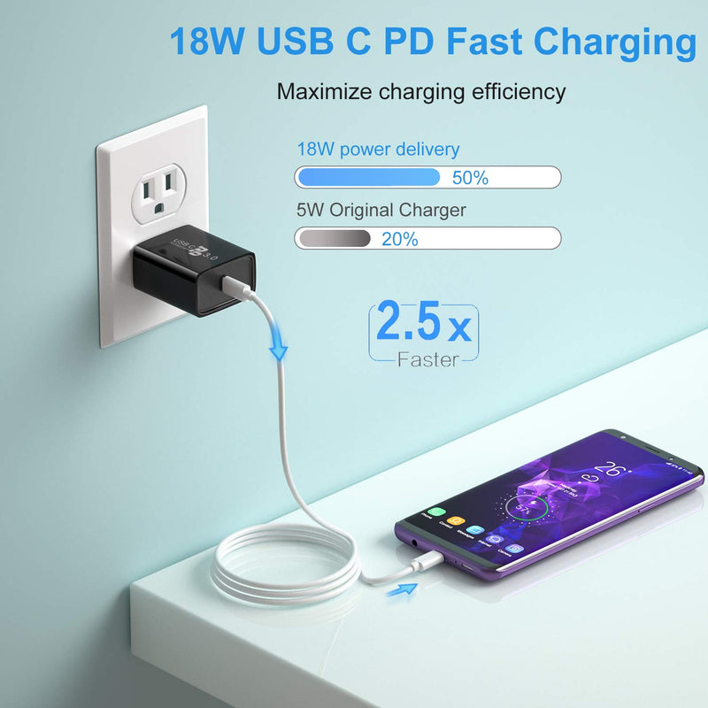 [Australia - AusPower] - USB C Charger, Pofesun 18W USB C Charger PD Fast Charging Block Type C Power Delivery Wall Charger Adapter Compatible for iPhone 12 Mini 11 12 Pro Max SE XR 8Plus,Pixel,Samsung Galaxy S10 S9,LG-Black 