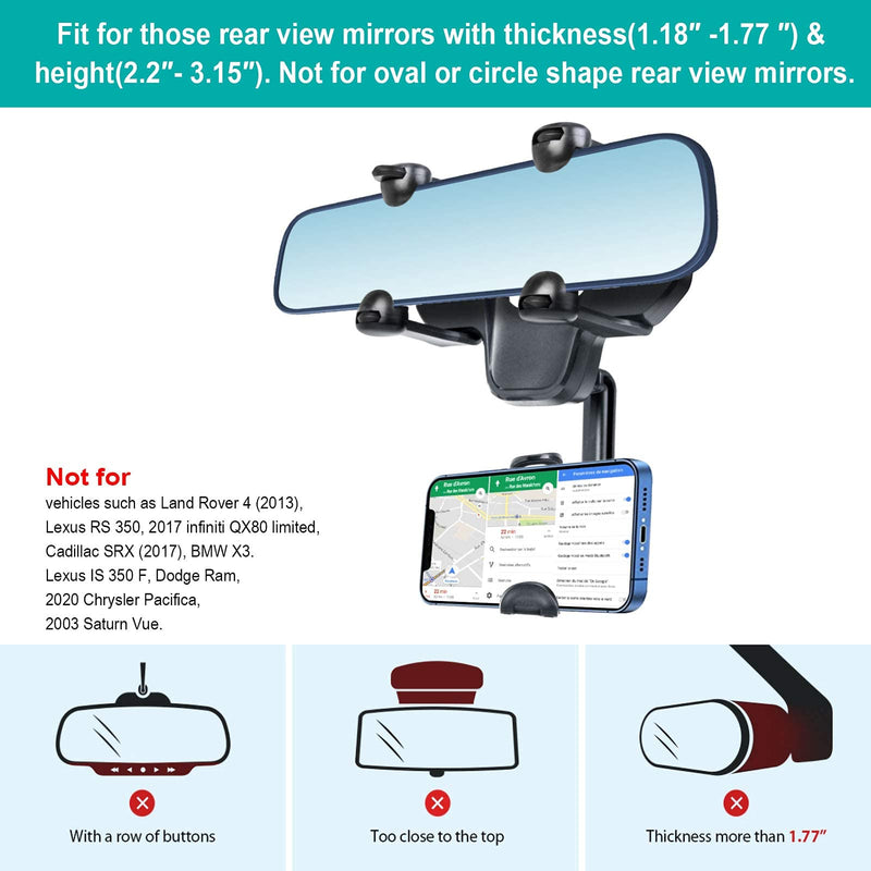 [Australia - AusPower] - Rearview Mirror Phone Mount, WUZMINR 360° Swivel Cell Phone Car Mount,Multimedia Devices,GPS Units,Snap-On Mobile Phone Holder ,Car Phone Mount Clip Suitable for 3.5-7 Inch Mobile Phones. 