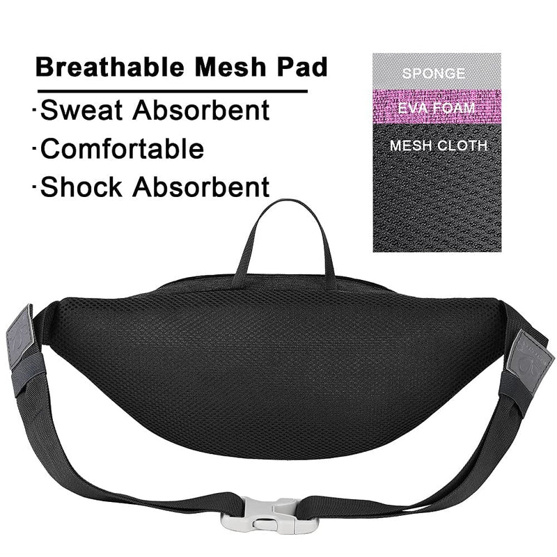 [Australia - AusPower] - WATERFLY Fanny Pack Waist Bag: Woman Man Runner Bumbag Hip Pouch Bum Bag Running Belt Purse Fannie Pack Beltbag Waistpack Phanny Pack Fannypack for Walking Jogging Black 
