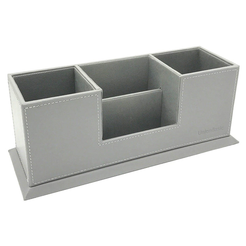 [Australia - AusPower] - UnionBasic 4-Compartment Desk Organizer - Dual Pen Holder - Desktop Card/Pen/Pencil/Mobile Phone Office Supplies Holder (Grey) Gray 