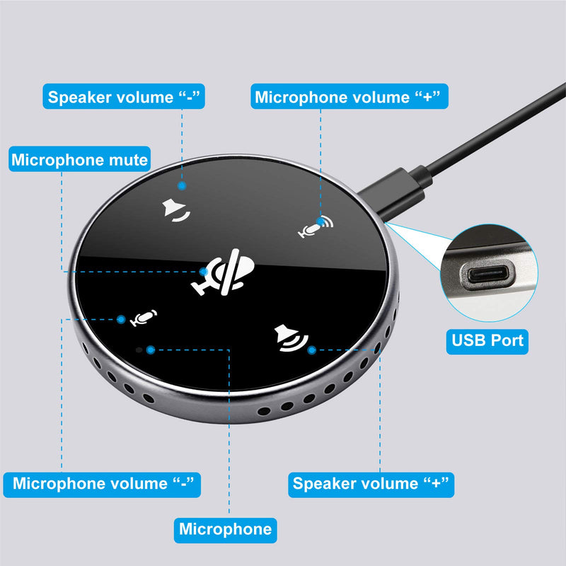 [Australia - AusPower] - USB Conference Microphone with Speaker,Omnidirectional Speakerphone Computer Mic with 360º Voice Pickup, Touch-Sensor Buttons to Mute/Volume for Streaming, Skype,VoIP Call, Webinar, Interview blank+white 