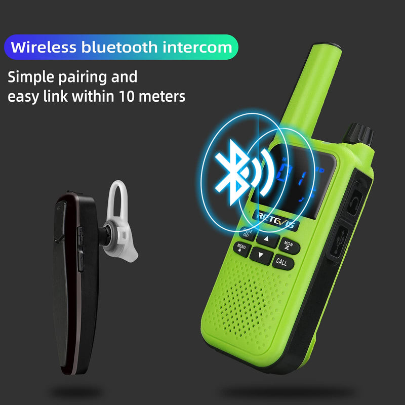 [Australia - AusPower] - Retevis RA19 Bluetooth Walkie Talkies, Long Range Two Way Radio,NOAA VOX 1400mAh Battery with Wireless Bluetooth Headset,for Family Outdoor Adventure(Green,1 Pack) 