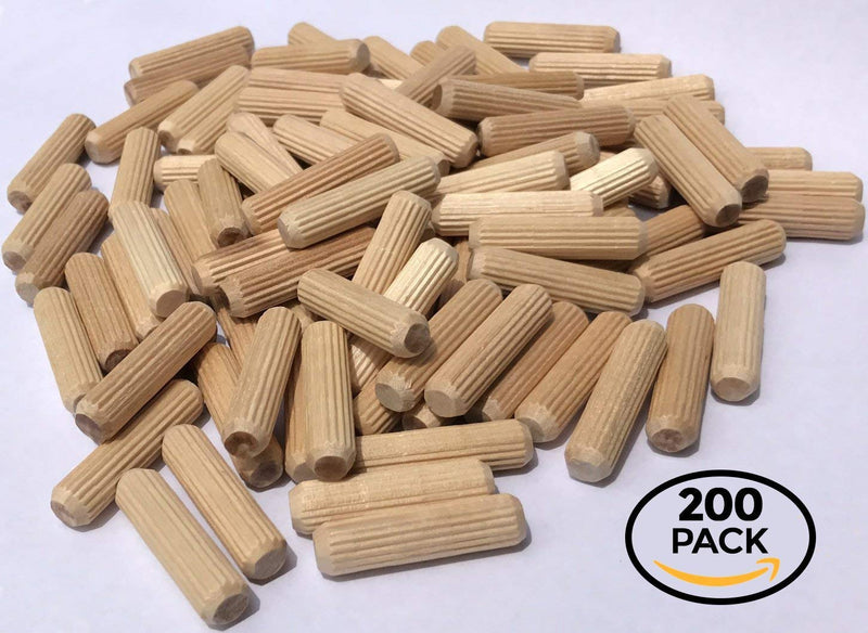 [Australia - AusPower] - 200 Pack 3/8" x 1 1/2" Wooden Dowel Pins Wood Kiln Dried Fluted and Beveled, Made of Hardwood 