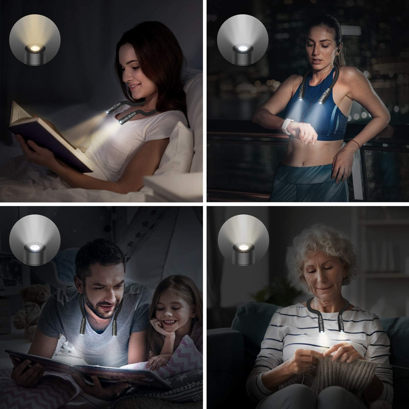 [Australia - AusPower] - KeeKit Neck Book Light, Rechargeable LED Reading Light, Neck Reading Lamp with 3 Lighting Modes, 4 LED Beads, Bendable Arms, Hands Free for Reading, Knitting, Camping, Repairing - Black 