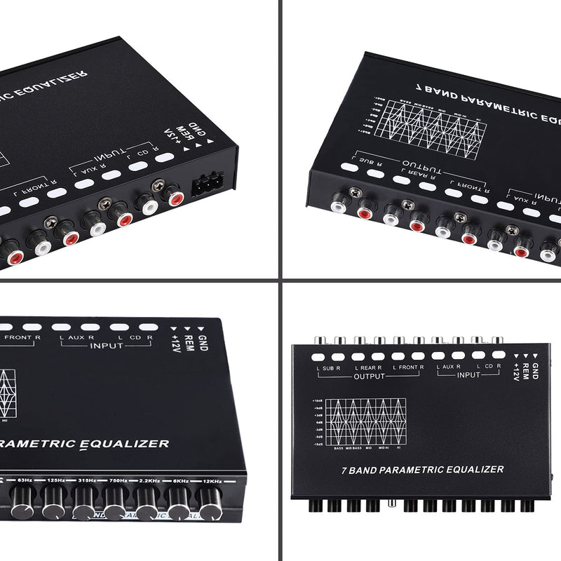 [Australia - AusPower] - Facmogu 7-Band Car Audio Equalizer, Adjustable 7 Bands EQ Car Amplifier Graphic Equalizer with CD/AUX Input Select Switch, Front/Rear + Sub Output, for Boat RV RTV Motorcycle Car Stereo Tone Control 