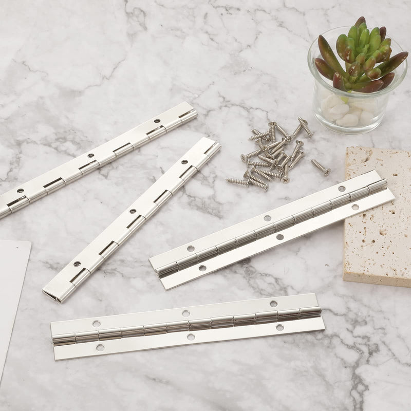 [Australia - AusPower] - KINBOM 4pcs 6inch Piano Hinge for Cabinet, Stainless Steel Continuous Hinge Heavy Duty Piano Hinge with Holes and Screws for Cabinet Door Window (Silver) 