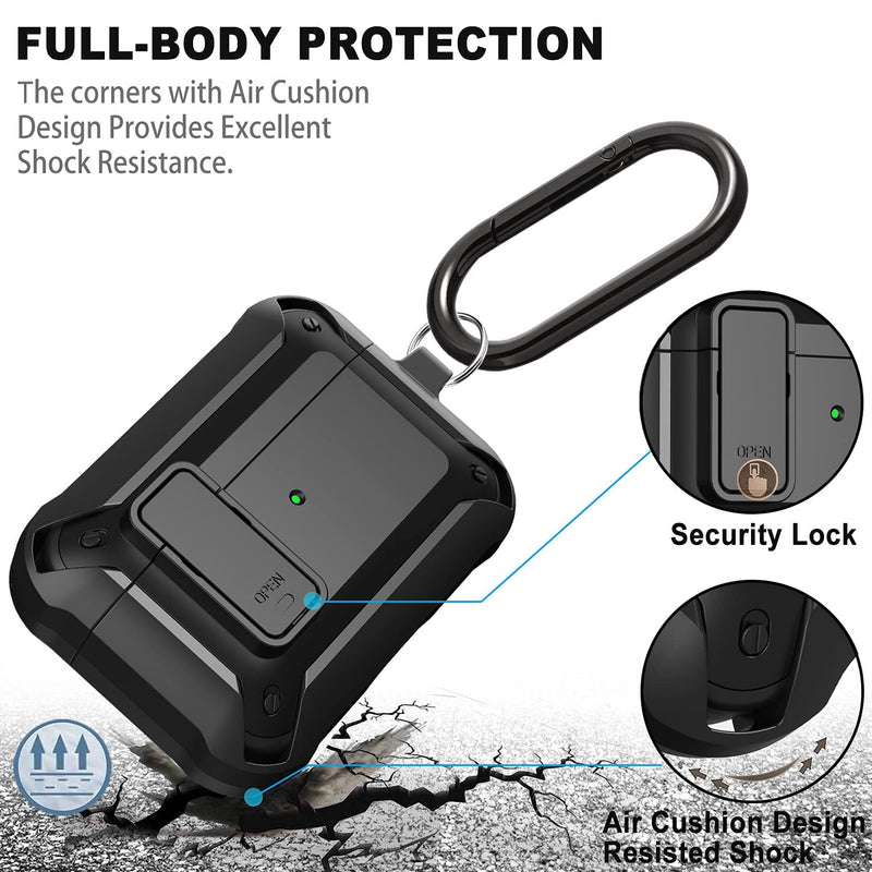 [Australia - AusPower] - Wonjury for Airpods Pro Case Cover for Men with Lock, Military Armor Series Full-Body AirPod Pro Case with Keychain Cool Air Pod Pro Shockproof Protective Case for AirPods Pro 2019, Black #Black 