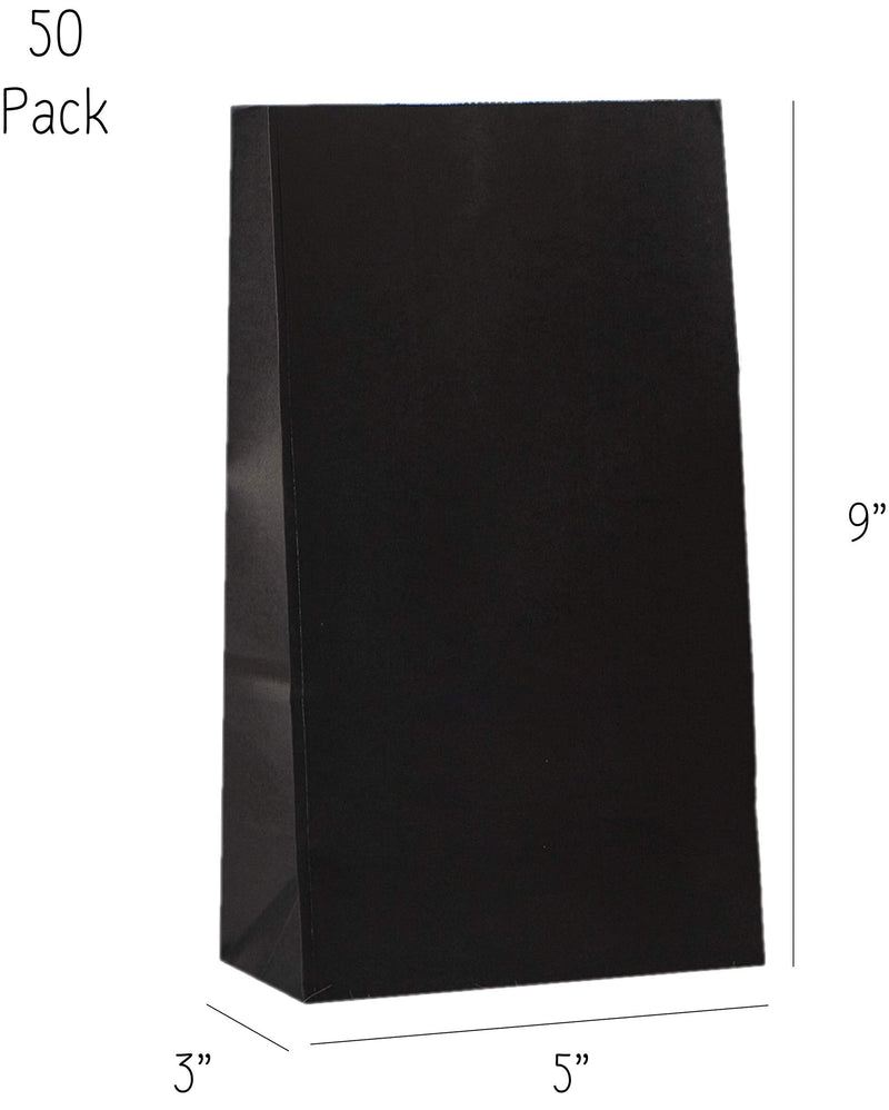 [Australia - AusPower] - Paper Favor Bags - 50 Pack Black Party Favor Kraft Treat Bags for Any Occasions, Halloween, Graduation, DIY Arts, New Years Eve Party - 5 x 3 x 9 Inch 