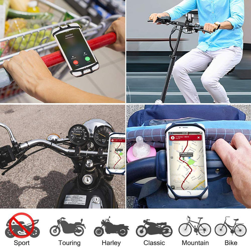 [Australia - AusPower] - Bike Phone Mount, 360°Rotation Silicone Bicycle Phone Holder, Adjustable Bicycle Cell Phone Holder Cradle, Universal Motorcycle Handlebar for iPhone 11 Pro Max/XR/XS Max, Galaxy S9 Plus - Black 