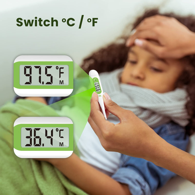 [Australia - AusPower] - Thermometer for Adults, Oral Thermometer for Fever, Medical Thermometer with Fever Alert, Memory Recall, C/F Switchable, Rectum Armpit Reading Thermometer for Baby Kids and Adults Green/white 