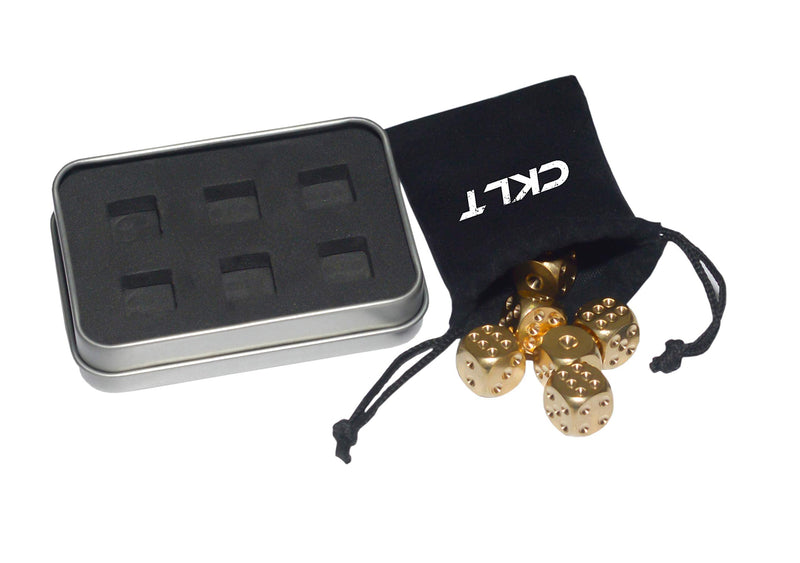 [Australia - AusPower] - Metal Dice Set 6pcs, Solid Brass Dice with Gift Metal Case and Portable Bag, 6 Sided Metal Dice for Tables Board Game, Poker Party Role Playing Games 