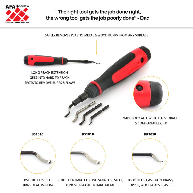 [Australia - AusPower] - AFA Tooling Long Reach Deburring Tool with 4 High-Speed Steel Rotary Burr Removal Blades 