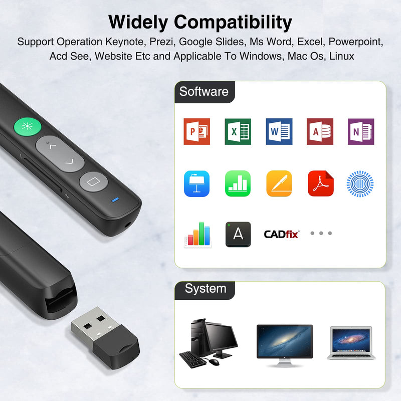 [Australia - AusPower] - Presentation Clicker Wireless Presenter Remote Powerpoint Clicker with Green Light Pointer Cat Toy, Slide Advancer PPT Clicker for PowerPoint Presentations Remote USB Control for Mac, Laptop,Computer 
