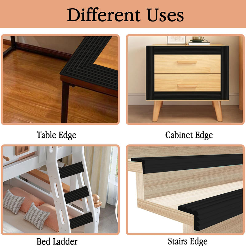 [Australia - AusPower] - 6.6 FT Black Bunk Bed Ladder Pads PVC Soft Corner Protectors with Strong Adhesive, Stair Steps Cover for Ladder, Stair Edge, Sharp Edges, Desk, Table, Furniture 