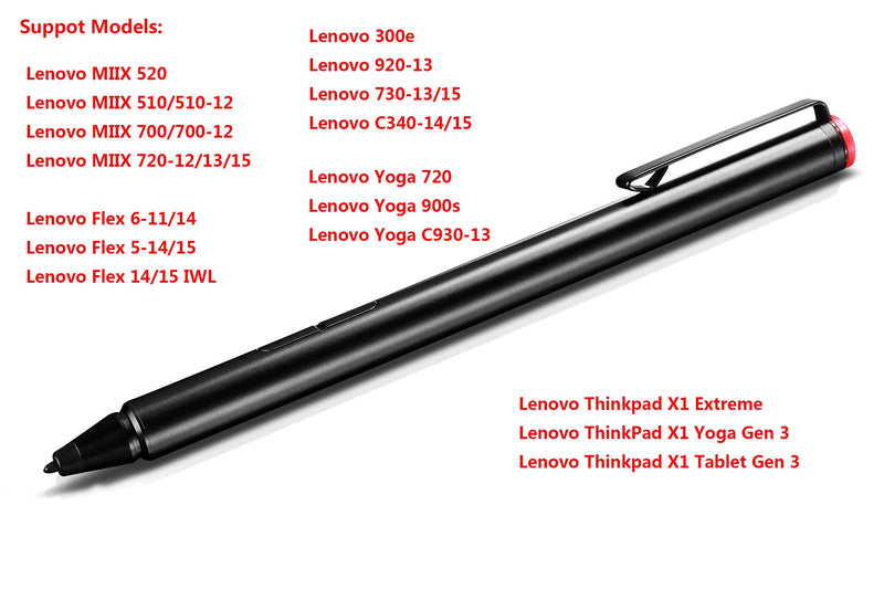 [Australia - AusPower] - Active Pen for Yoga C930-13, 720, 730, 920, Flex 14/15 , Flex 6, Flex 6, ThinkPad X1 Yoga Gen 3, X1 Extreme, X1 Tablet Gen 3, Miix 720, Miix 520/510-12, C340-14/15, 300e, Black 