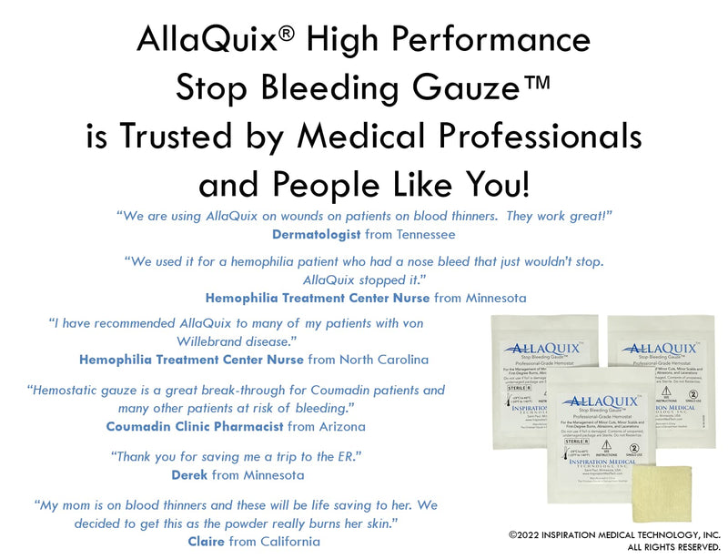 [Australia - AusPower] - AllaQuix High Performance Stop Bleeding Gauze - Large (2"x2"Square) - (10-Pack) Professional-Grade First-Aid Hemostatic Gauze (Blood Clotting Bandage) 