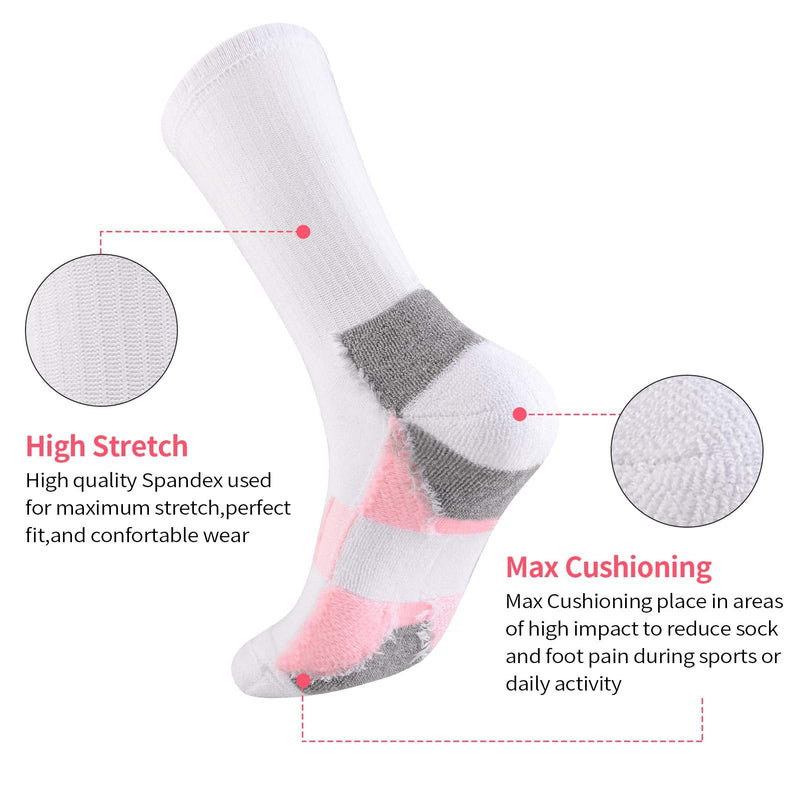 [Australia - AusPower] - JOYNÉE Womens-Crew-Athletic-Socks Cushion Running Socks with Moisture Wicking for Sports and Daily Wear 6 Pairs White2 