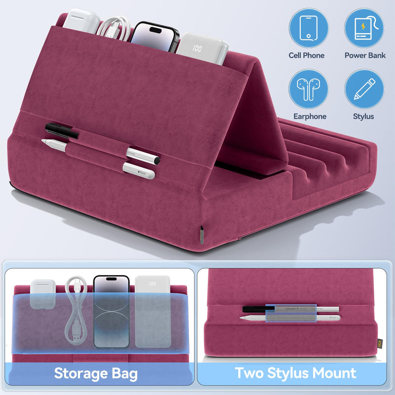 [Australia - AusPower] - Tablet Pillow Holder, KDD Foldable iPad Stand for Lap, Bed and Desk -Tablet Soft Pad Dock with Pocket & Stylus Mount Compatible with iPad Pro 12.9, 10.5, 9.7 Air Mini 6 5 4 3, Kindle, E-Reader, Purple 