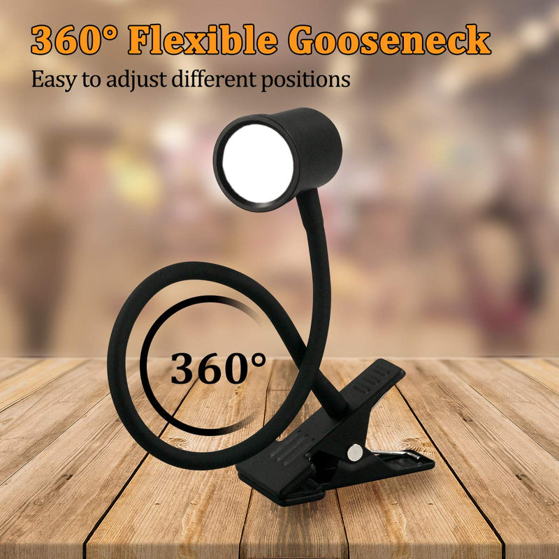 [Australia - AusPower] - Clip on Light Reading Light, 3000K - 6500K Clamp Desk Lamp, 10-Level Brightness Clamp Light, High≥90+CRI Eye Protect Clip on reading Lamp, 360° Flexible Gooseneck Book Light for Desk Bedside Headboard Black 