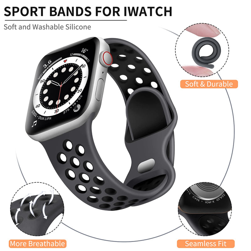 [Australia - AusPower] - Lerobo Sport Bands Compatible with Apple Watch Band 41mm 40mm 38mm Women Men,Soft Silicone Breathable Replacement Bands Compatible for Apple Watch SE iWatch Series 7 6 5 4 3 2 1,Anthracite Black,M/L Anthracite Black 38mm/40mm/41mm M/L 