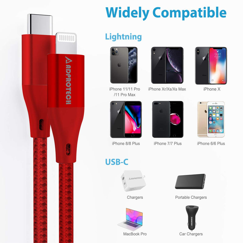 [Australia - AusPower] - USB C to Lightning Cable 6FT, ADPROTECH [Apple MFi Certified] Lightning to Type C Fast Charging Cable Compatible with iPhone 13/12/12 Pro Max/iPhone 11//X/XS/XR/XS/8/8 Plus, Red 
