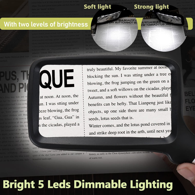 [Australia - AusPower] - Magnifying Glass with Light, Folding Handheld 3X Large Rectangle Lighted Magnifier with Dimmable LED for Macular Degeneration Seniors Reading Newspaper, Books, Lighted Gift for Low Visions 