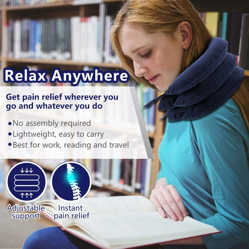 [Australia - AusPower] - Cervical Neck Traction Device for Instant Neck Pain Relief - Inflatable & Adjustable Neck Stretcher Neck Support Brace, Best Neck Traction Pillow for Home Use Neck Decompression Blue 