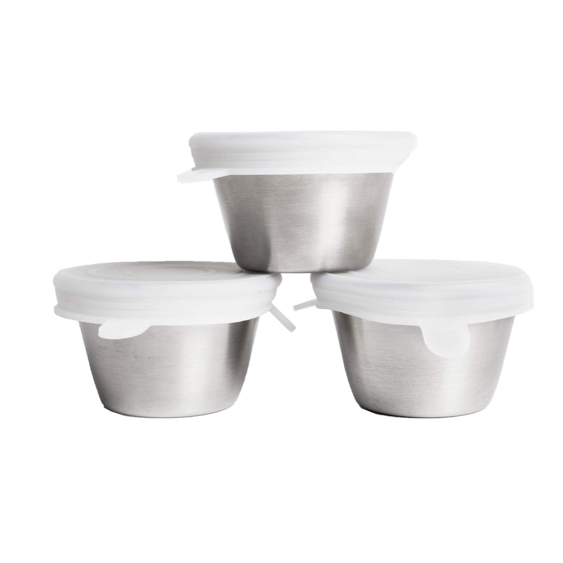 [Australia - AusPower] - 3 Pack Stainless Steel To-Go Dressing Cup and Condiment Container with Leakproof Silicone Lids. 