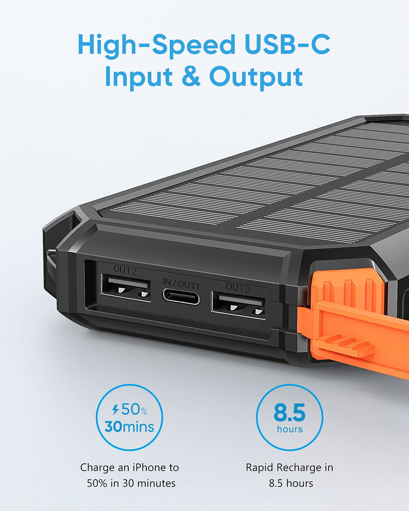 [Australia - AusPower] - Solar Charger 26800mAh Power Bank - SOARAISE Solar Phone Charger USB C Portable Charger External Battery Pack Orange 