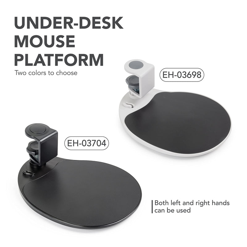 [Australia - AusPower] - EHO Under-Desk Mouse Platform/Clip on Mouse Pad Rotating 360 Degree, Ergonomic Mouse Tray Attachment, Office Mouse Pad, Slide Out Mouse Tray (Black), Suitable for 1.5" (3.81 cm) Thickness Desk Black 