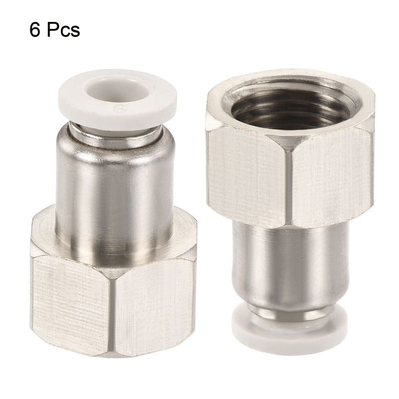 [Australia - AusPower] - MECCANIXITY Push to Connect Fittings 1/4PT Female Thread Fit 6mm Tube OD Nickel-Plated Copper Straight Union Fitting, Pack of 6 