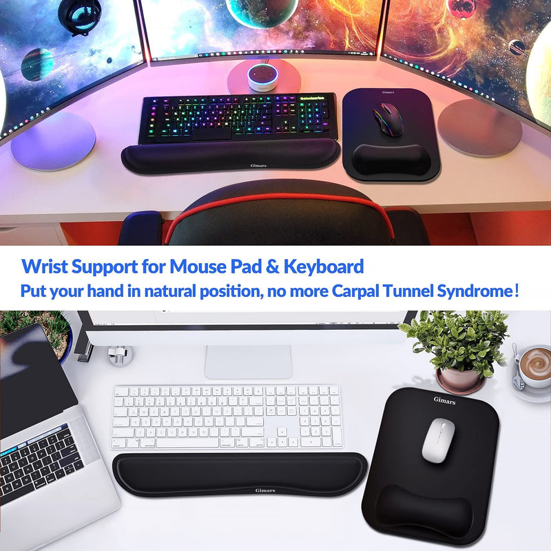 [Australia - AusPower] - Gimars Elongate Smooth Lycra Fabric Ergonomic Mouse Pad Wrist Support, Gel Memory Foam Cushion Set Keyboard Wrist Rest Support, Pain Relieve for Computer, Laptop, Office, School, Home, Gaming, Black Square Set-black 