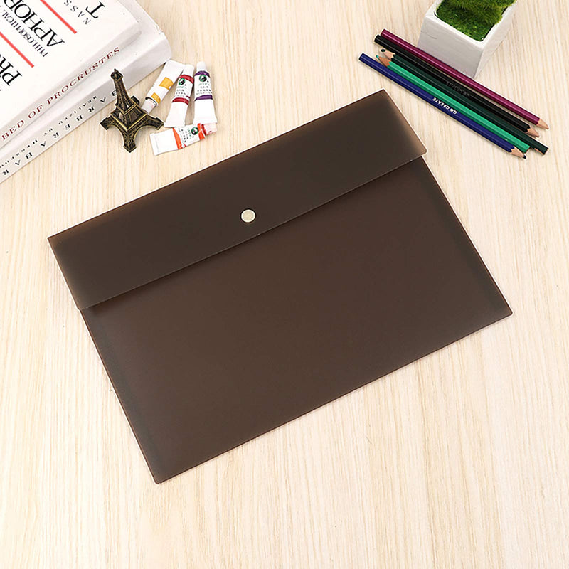 [Australia - AusPower] - VANRA Poly File Folder Pockets File Jacket Plastic Envelope Flat Document Letter Organizer with Snap Button Closure A4 Letter Size (Pack of 5, Brown) A4 Size: 12.6”L x 9"H 