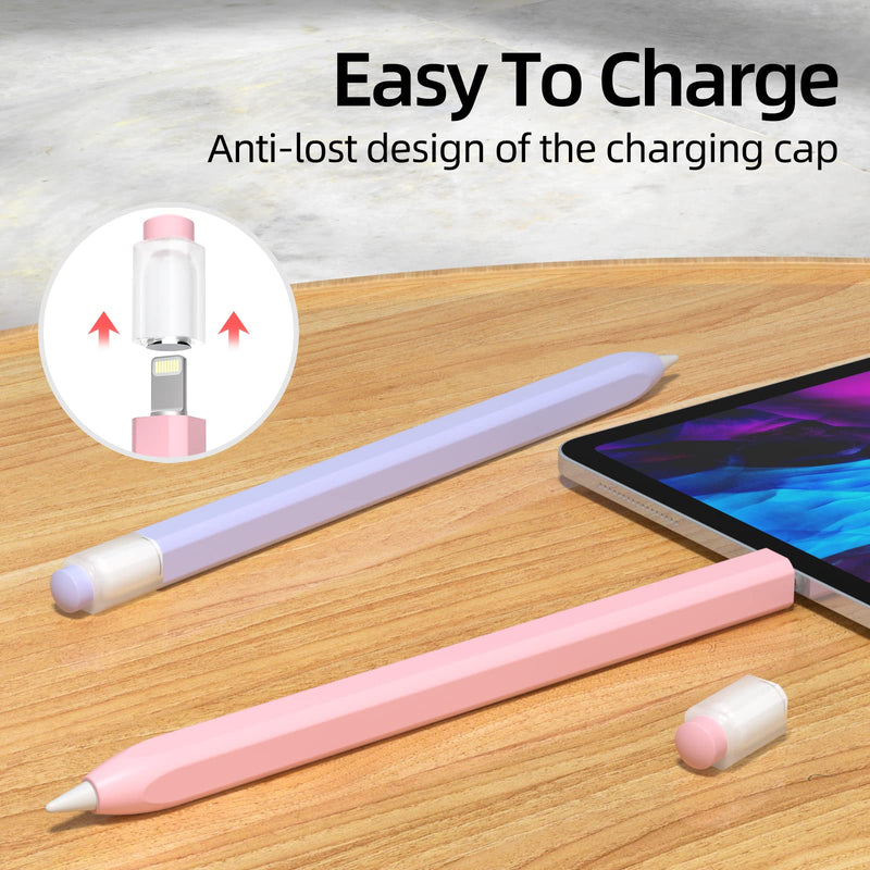 [Australia - AusPower] - JOOSKO 2 Pac Compatible with Apple Pencil 1st Generation Case Apple Pencil Grip Case, Classic Design, Soft and Lightweight Silicone Pencil Protector and 10 Pencil Tip Cover (Powder, Purple) Powder, Purple 